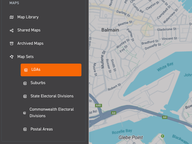 Image of side menu focusing on different map set options