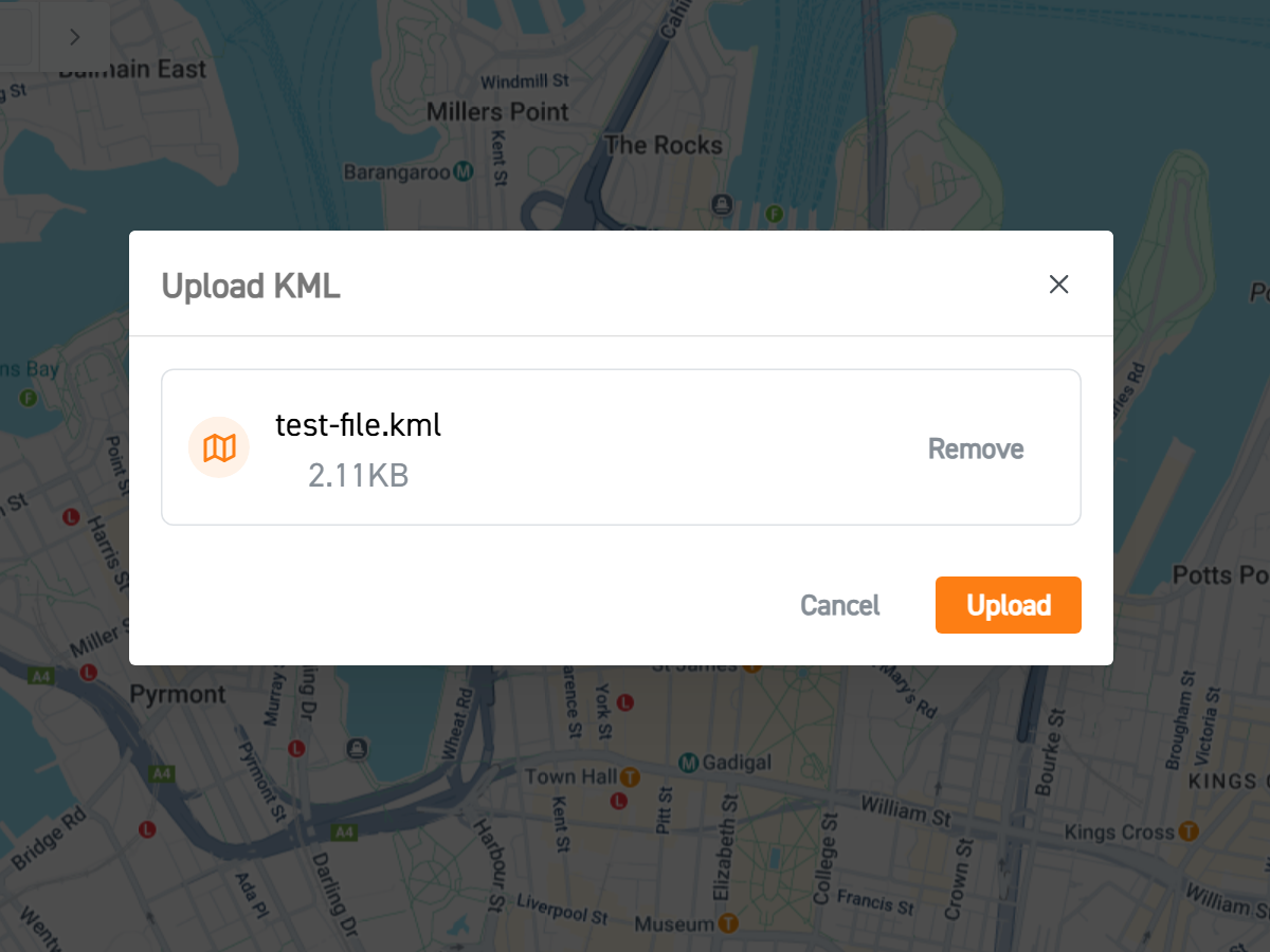 Image of kml file being uploaded