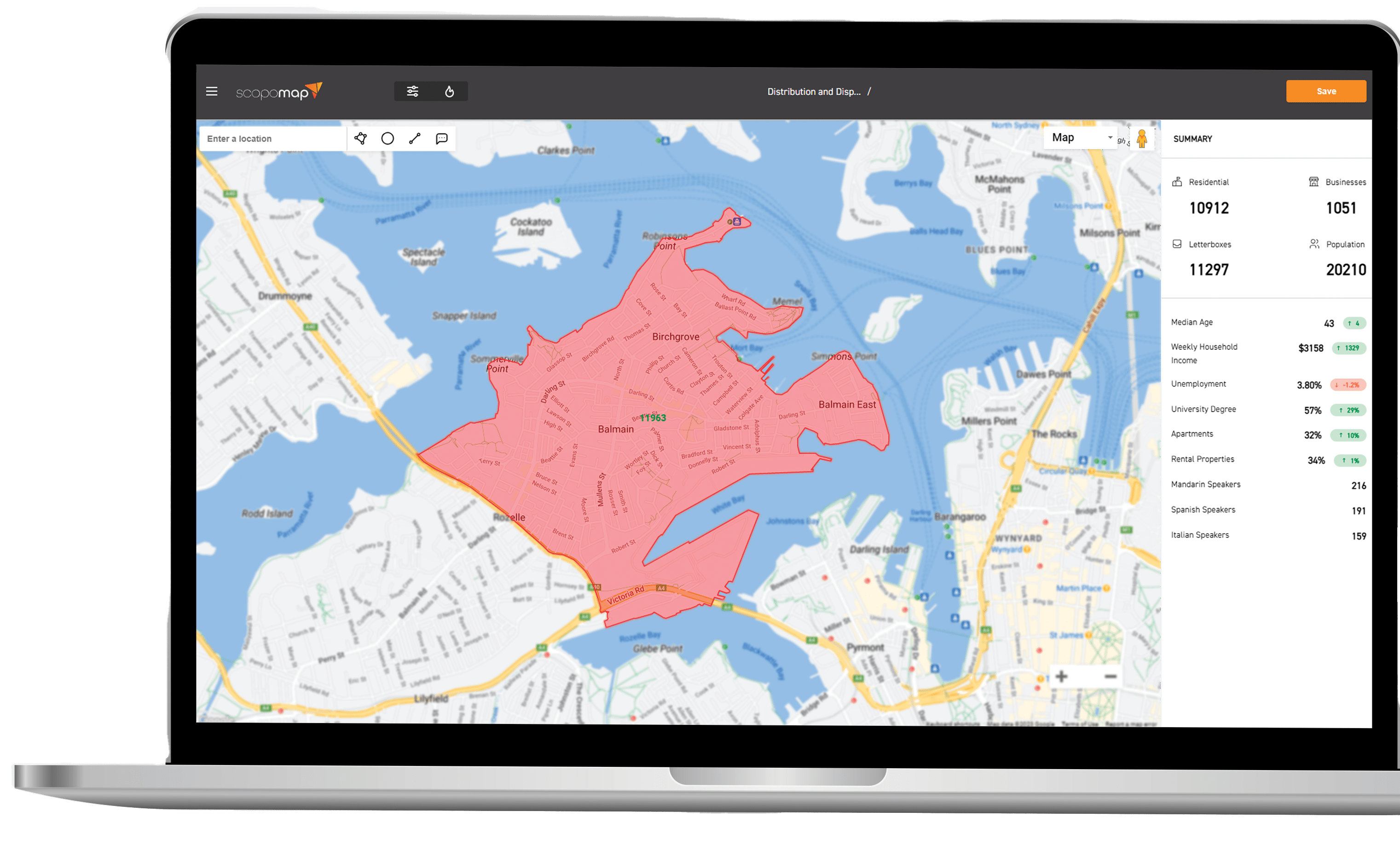 Map view of scopomap getting property data